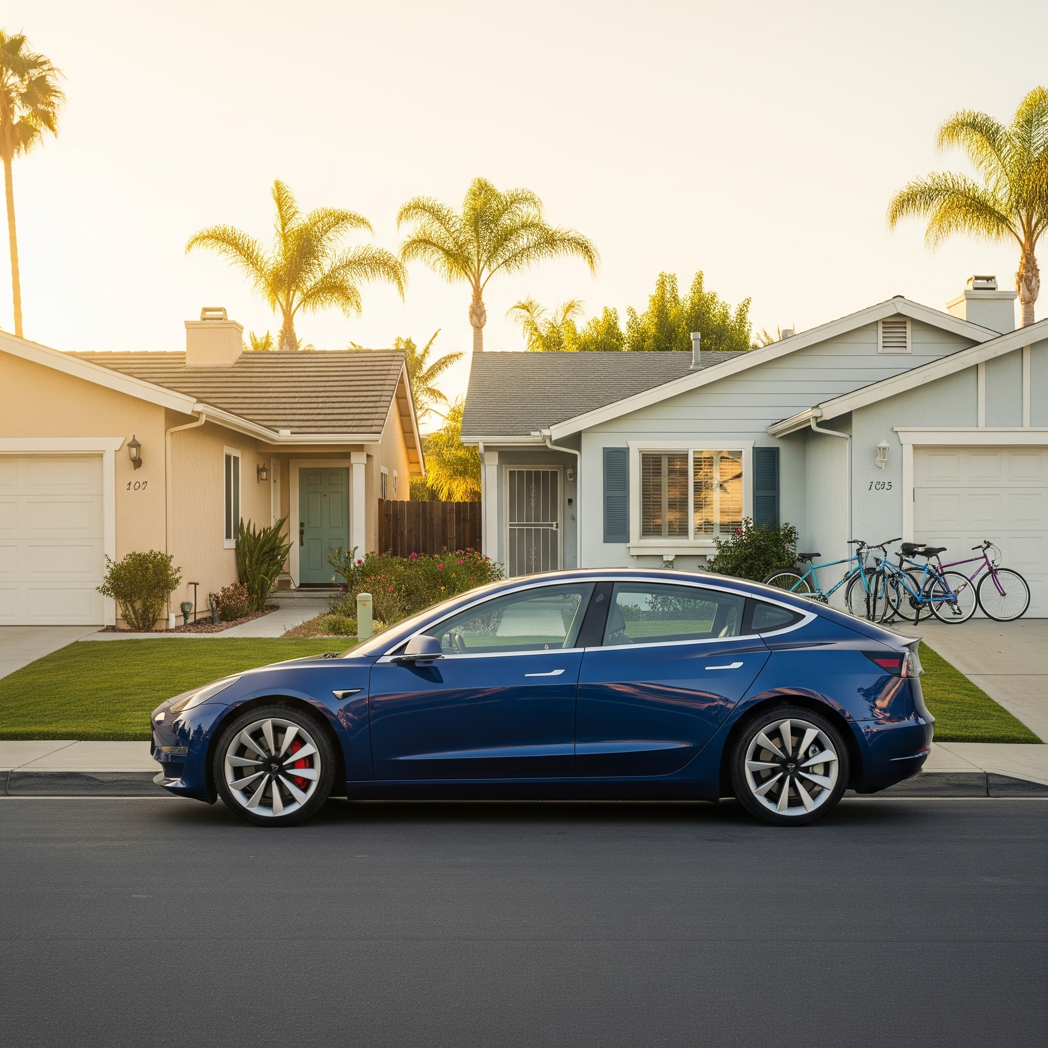 blue car on the street