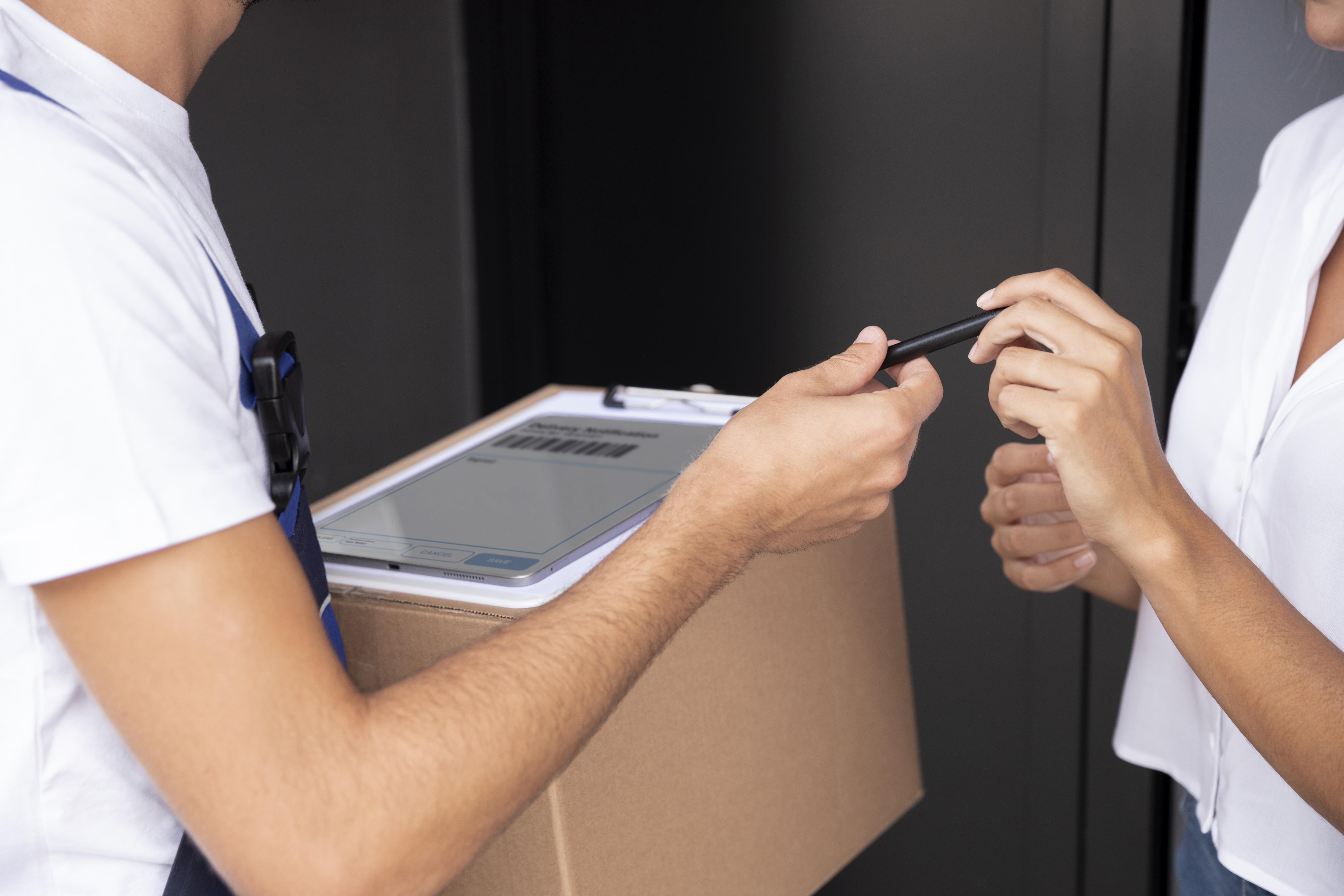 customer signs for receipt of the items